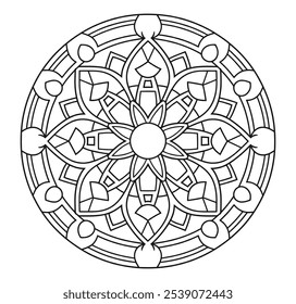 Simple and Easy Mandalas Pattern Circle Vector for Kdp - Black and White Hand Drawn Mandala Outline Coloring Page to Color - Mandala Silhouette Image to Doodle.