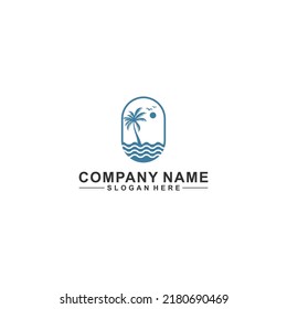 simple and easy to recognize and remember the logo of the view of the sea waves and coconut trees