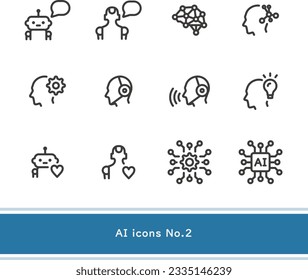 Simple and easy-to-use AI icon set No.2 ideal for product design, application development and programming