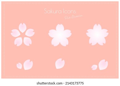Eine einfache und einfach zu handhabende Gradation Kirschblüte und Blütenblattsymbole. Die Farbe ist rosa. Ein leicht zu schneidendes Set, das sich für Federdesign und Dekoration eignet.
