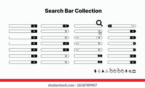 Simple and Easy-to-Use Search Icons, Search Bar, Search Box, Search Button Vector Set