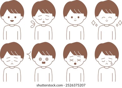 Simple and easy-to-use set of line drawings of male facial expressions