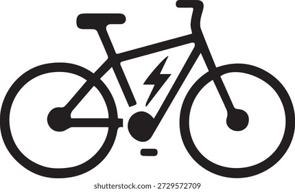 Einfache E-Bike Silhouette einzeln auf Weiß, Elektro-Fahrrad-Symbol für intelligente Stadtinfrastruktur und CO2-neutrales Transportdesign