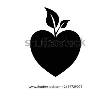 Simple eco heart icon with growing leaf silhouette, symbolizing nature love, sustainability, and eco-friendly values. Ideal for green branding, organic design, and environmental graphics.