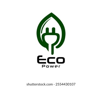simple eco power leaf nature energy plug electric logo design template illustration