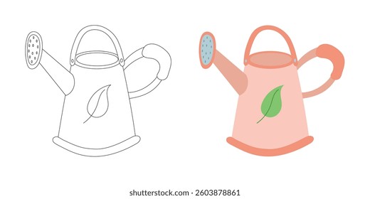 Simple eco watering can illustration with leaf emblem—great for gardening blogs, plant care guides, and sustainable agriculture or home growing content.