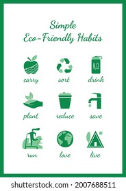 Simple eco-friendly habits. Go green. Sustainable rules.