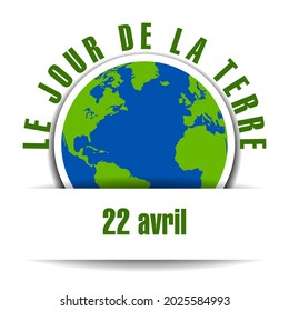 Simple ecological poster for earth day april 22 with a paper planet earth - english text - translation: earth day.