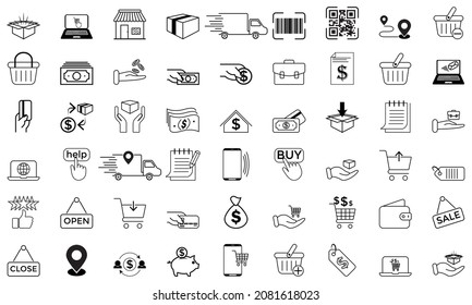 Simple e-commerce icon set. High quality information single outline symbol for web design or mobile app. Vector icons isolated on a white background. Editable Stroke.