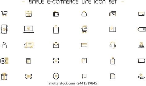 Simple e-commerce line icon set (yellow)