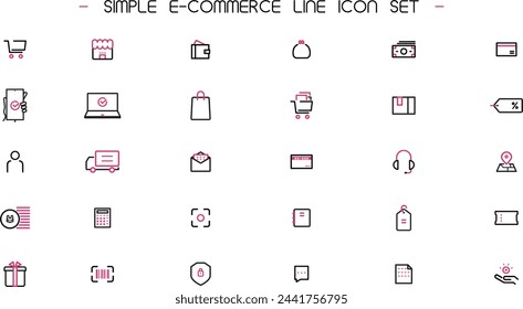 Conjunto de iconos de línea de comercio electrónico simple (rojo)