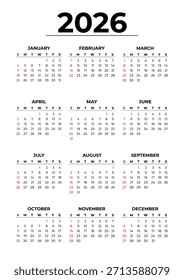Calendario 2026 simple y editable en fondo blanco