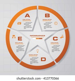 Simple and Editable 5 Steps Vector Progress Background. with star shape in the middle. EPS10.