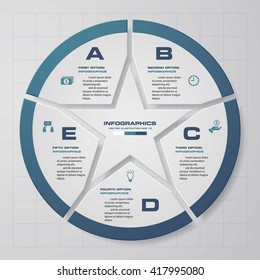 Simple and Editable 5 Steps Vector Progress Background. with star shape in the middle. EPS10.