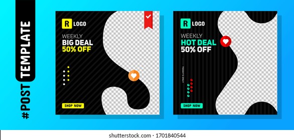 Simple Editable Post Template Social Media Banners For Digital Marketing Post. Promo Brand Fashion. Facebook Post, Instagram Post, Twitter Banner Ads Template. Vector Illustration Template Set