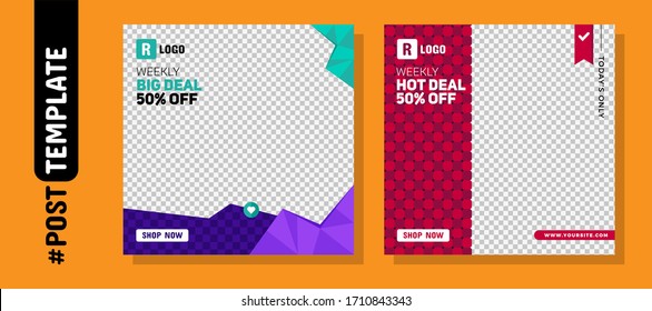 Simple Editable Post Template Social Media Banners for Digital Marketing Post. Promo Brand Fashion. Facebook Post, Instagram Post, Twitter Banner Ads Template. Vector Illustration Template set