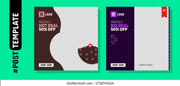 Simple Editable Post Template Social Media Banners For Digital Marketing Post. Promo Brand Fashion. Facebook Post, Instagram Post, Twitter Banner Ads Template. Vector Illustration Template Set