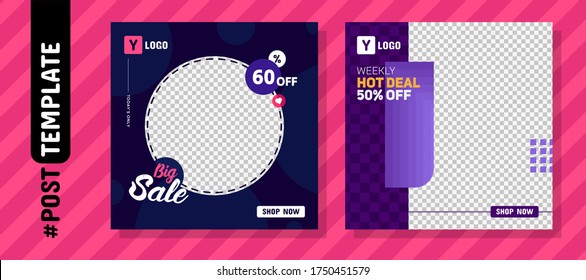 Simple Editable Post Template Social Media Banners for Digital Marketing Post. Promo Brand Fashion. Facebook Post, Instagram Post, Twitter Banner Ads Template. Vector Illustration Template set