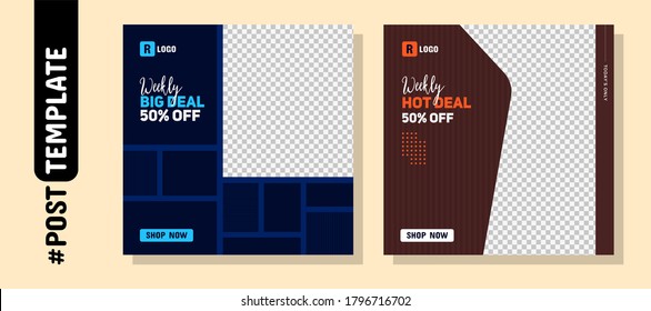 Simple Editable Post Template Social Media Banners for Digital Marketing Post. Promo Brand Fashion. Facebook Post, Instagram Post, Twitter Banner Ads Template. Vector Illustration Template set