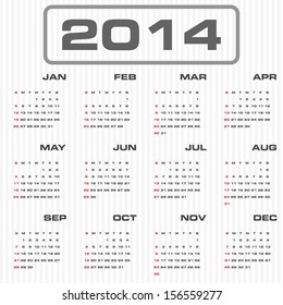 simple editable vector calendar 2014