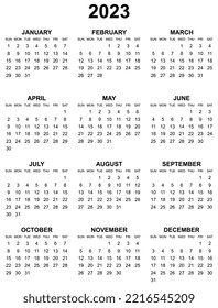 Calendario de vector simple editable para el año 2023 los primeros días del mes, los domingos en negro, fácil de editar y usar