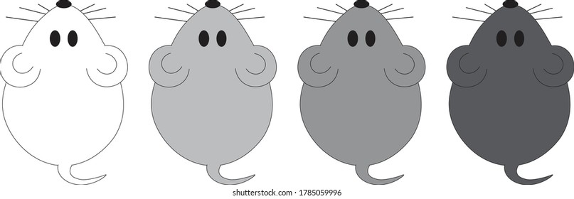 Simple editable vector for laboratory mouse (mus musculus). 4 different colors offer versatility for researchers. Useful for manuscripts, articles, presentations, proposals