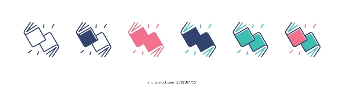 Conjunto de iconos de libros de educación simple Estudio de la Biblioteca Literatura Brillante Libro Ilustración vectorial Escuela de negocios Documento juguetón Señales para Web y App