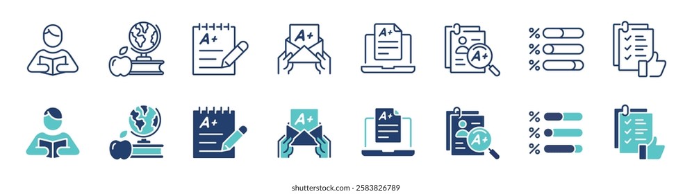 simple education exam test icon line set school quiz scoreboard evaluation pass grade signs vector illustration