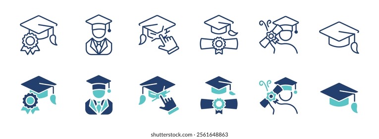 simple education graduation hat icon set student school graduate cap diploma achievement ceremony vector signs illustration