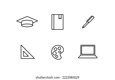 Einfaches Bildungs-Icon setzt schwarze Rahmenbilder für Vektorgrafik Akademische Pen Lineal Palette Computer Illustration