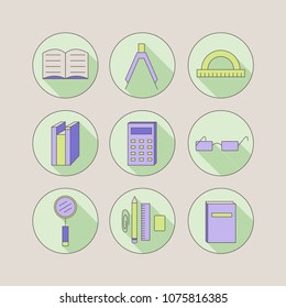 Simple education icons. Vector illustration. Flat style.