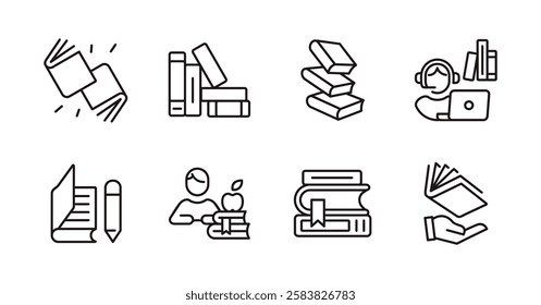 simple education library icon line set read book study learning journal literature online digital library signs vector outline illustration