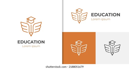 simple education logo design with pen, pencil wings and cap icon design concept for  academy, graduation