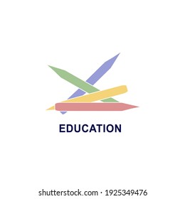 Simple education logo design template. Pencil icons emblem for courses, classes and schools vector illustration. Online education, business company, library, stationary store and learning concept.