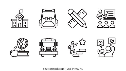 simple education school icon line set business academy course student learning lecture online class signs vector outline illustration