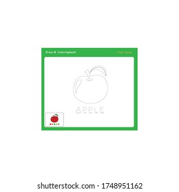 Simple educational draw and coloring game for kids. Illustration  of Apple.
