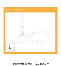Sencillo dibujo educativo y juego de colorear para los niños. Ilustración de la divertida Green Onion. 