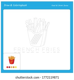 Sencillo dibujo educativo y juego de colorear para los niños. Ilustración de Fries franceses.