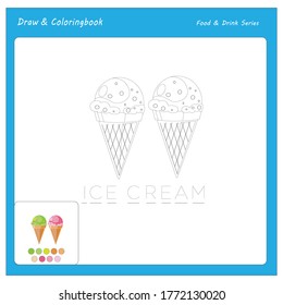 Simple educational draw and coloring game for kids. Illustration of Ice Cream.