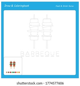 Simple educational draw and coloring game for kids. Illustration of Barbeque.