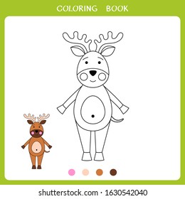 Simple educational game for kids. Vector illustration of cute deer for coloring book