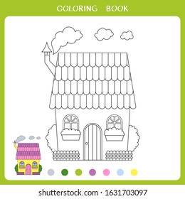 Simple educational game for kids. Vector illustration of funny house for coloring book