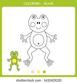Simple educational game for kids. Vector illustration of frog for coloring book