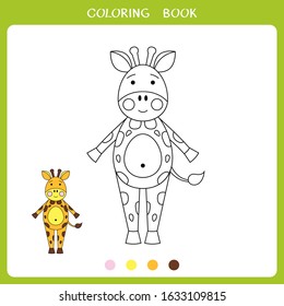 Simple educational game for kids. Vector illustration of cute giraffe for coloring book