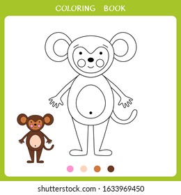 Simple educational game for kids. Vector illustration of monkey for coloring book