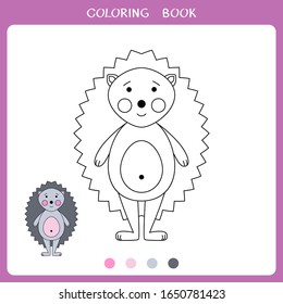Simple educational game for kids. Vector illustration of hedgehog for coloring book