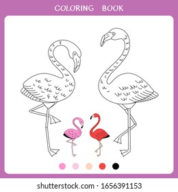 Simple educational game for kids. Vector illustration of two flamingos for coloring book
