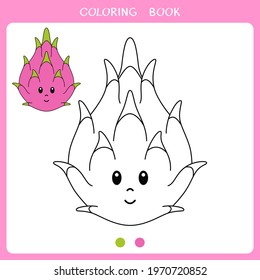 Simple Educational Game For Kids. Vector Illustration Of Cute Dragon Fruit For Coloring Book