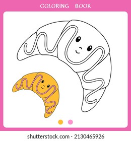 Simple educational game for kids. Vector illustration of cute croissant for coloring book