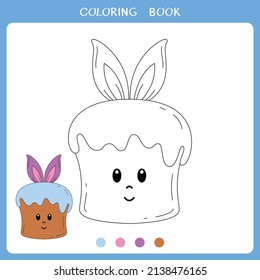 Simple educational game for kids. Vector illustration of cute Easter cake with bunny ears for coloring book